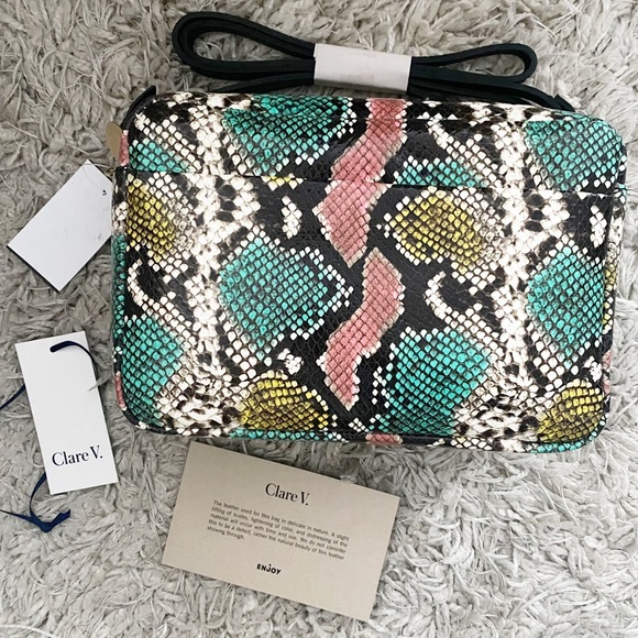 Clare V. Marisol Leather Front Pocket Pastel Painted Snake Bag - Picture 9 of 11